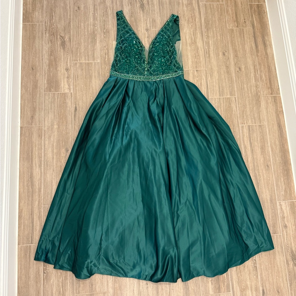 May Queen Teal Satin Gown